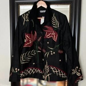 - Blutique‎ Embroidery Button Down Silk Jacket Size Large NWT
